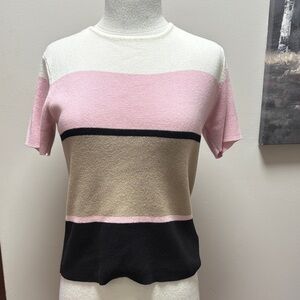 Elegant Striped Women's Top in Pink, Tan, and Black